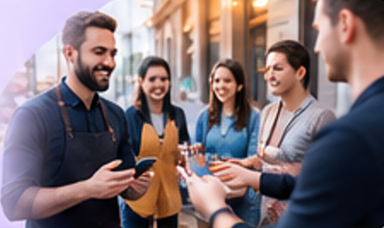 Friends and staff outside a venue, joining the line on their phones